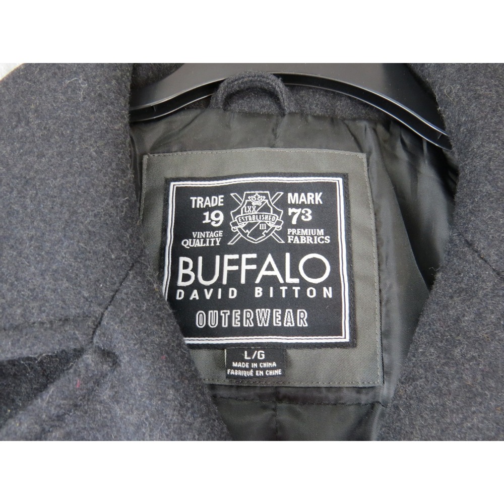 Buffalo David Bitton Wool Blend Peacoat Jacket L Charcoal Gray Double Breasted - Picture 2 of 9